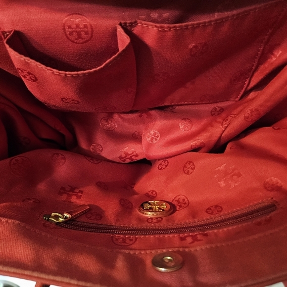 Tory Burch Red Savannah Print Women's Canvas Tote - Picture 13 of 15